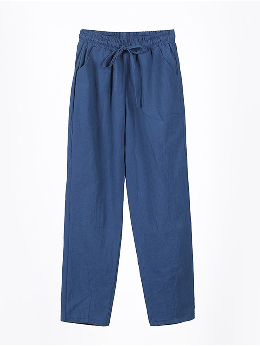 Dam Shorts i bomullslinne Linneinspirerade byxor Byxor av linne i bomull Streetwear Enkel Ledigt Lång Medium Midja Slät Ficka Snörning Opressade byxor Andningsfunktion Mjuk Utomhus Microelastisk 2025 - $16.99 –P12