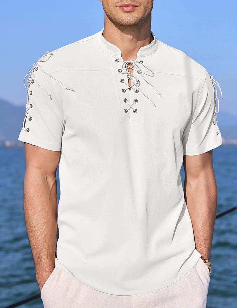 Homens Camisa Social camisa de linho Camisa casual camisa de praia Tecido Férias Havaiana Preto Branco Azul Marron Manga Curta Colarinho Chinês Primavera Verão Roupa Básico de 2026 por $25.99 –P7