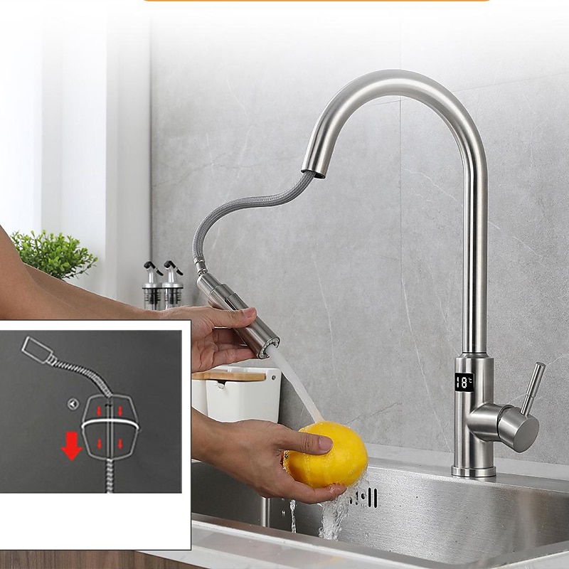 capteur sans contact robinet de cuisine évier mitigeur tactile avec pulvérisateur à 2 modes, affichage numérique 360 robinets à poignée unique pivotants en acier inoxydable montés sur le pont, robinets de réservoir d'eau de 2025 ? $178.99 –P6