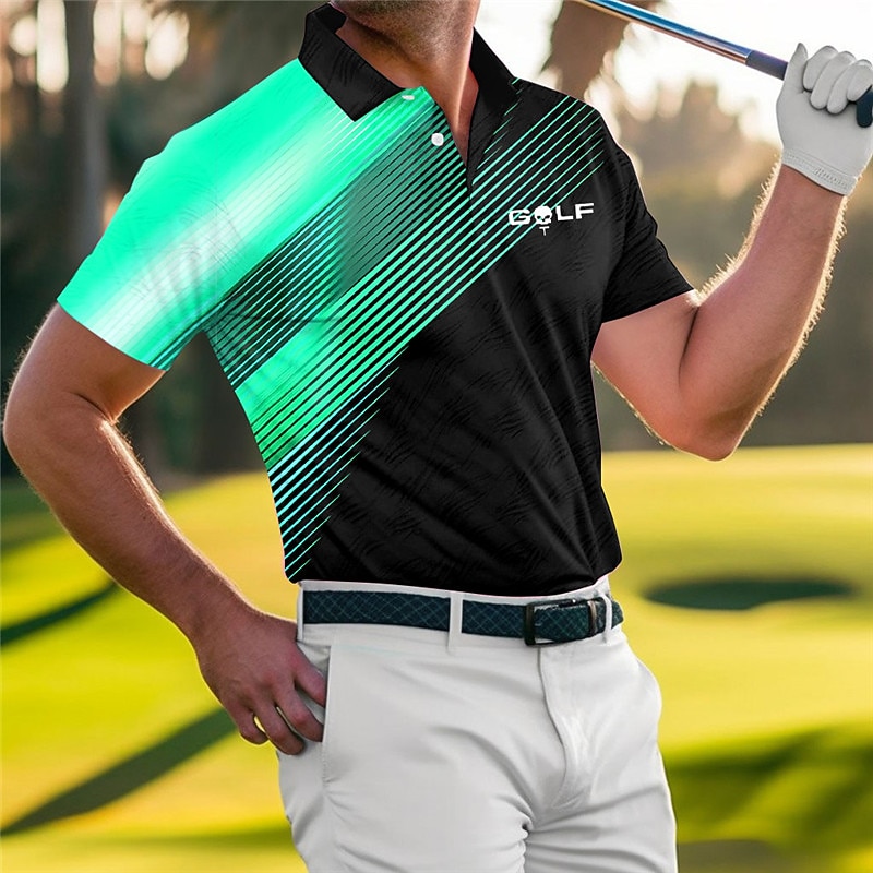 Homme Rayé Polos de Sport Chemise de golf Manche Courte Polos Chemises à Col Occasionnel Vêtements de sport Vêtements de vacances Boutons Impression 3D Bleu vert Rouge Bleu de 2026 ? $23.99 –P3