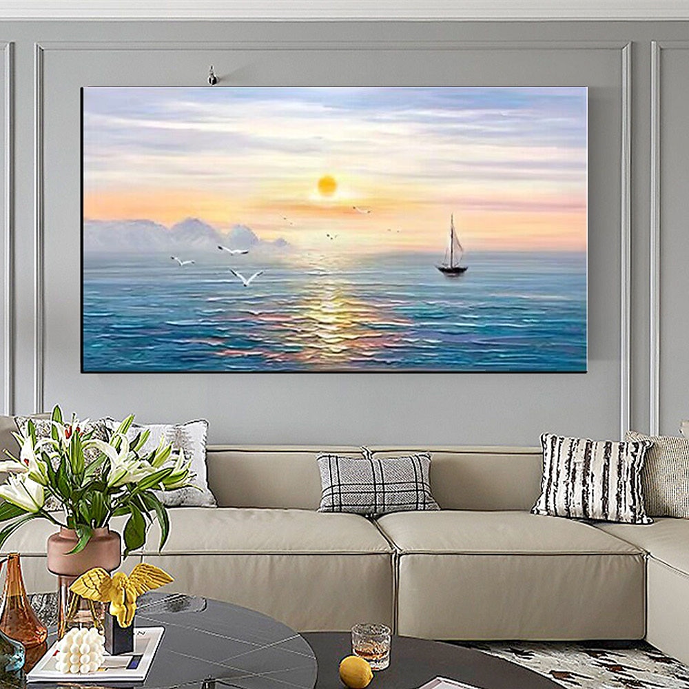 Pure Hand painted Sunset Sea Sky Ocean Beach Landscape Colorful Abstract Wall Art Extra Large Panoramic Oil Painting On Canvas 2025 - $83.99 –P5