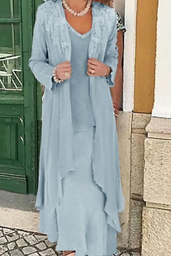 Rochie de mamă a miresei în două piese A-Line pentru nunta pe plajă Invitat formal la nuntă Elegant Mărime mare Casual Gât în V Largime din dantelă in amestec de bumbac fără mâneci Rochii cu aplicații 2025 - $217.99 –P1