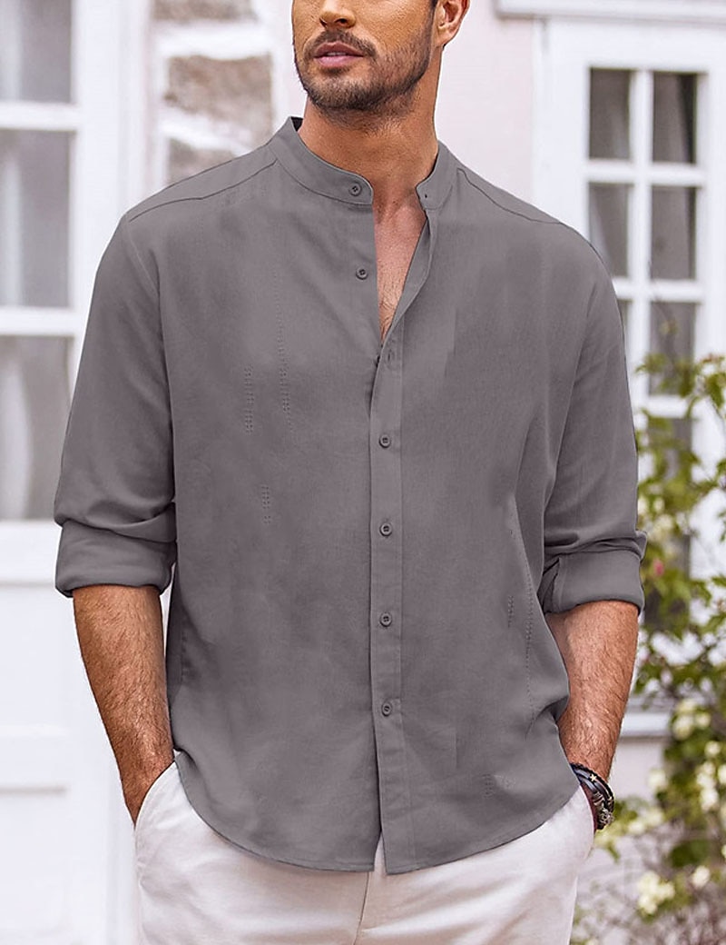 Per uomo Camicia Camicia con colletto a fascia Camicia estiva Abbigliamento mare Maglietta informale Camicia con bottoni Liscio Da mare Informale Nero Bianco Rosa Verde Manica lunga A fascia del 2025 a €21.99 –P19