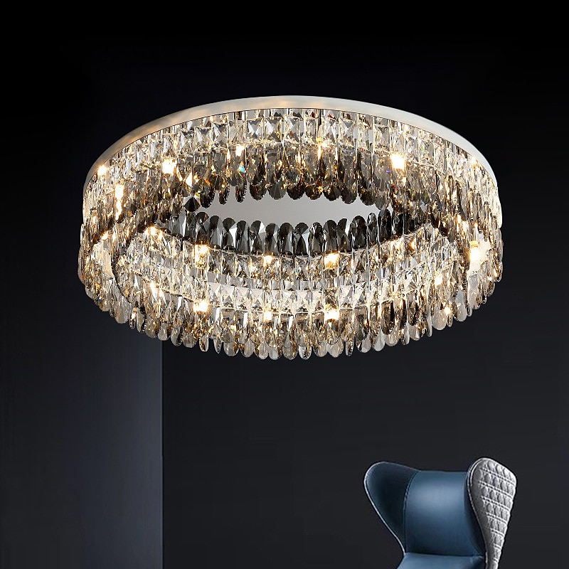 Lustre 60/80cm led cristal plafonnier cercle design design unique encastré lumières acier inoxydable led style nordique 110-240v de 2025 ? $687.89 –P2