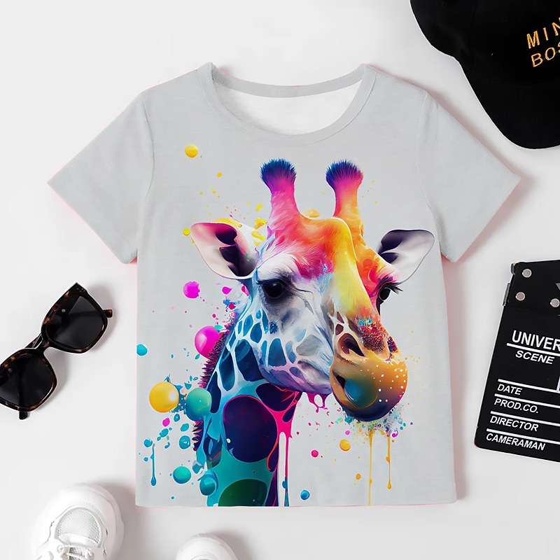 Para Meninas 3D Gráfico Desenho Animado Girafa Camisa Camiseta Manga Curta Impressão 3D Verão Primavera Ativo Moda Estilo bonito Infantil 3-12 anos Ao ar livre Casual Diário Normal de 2026 por $11.99 –P19
