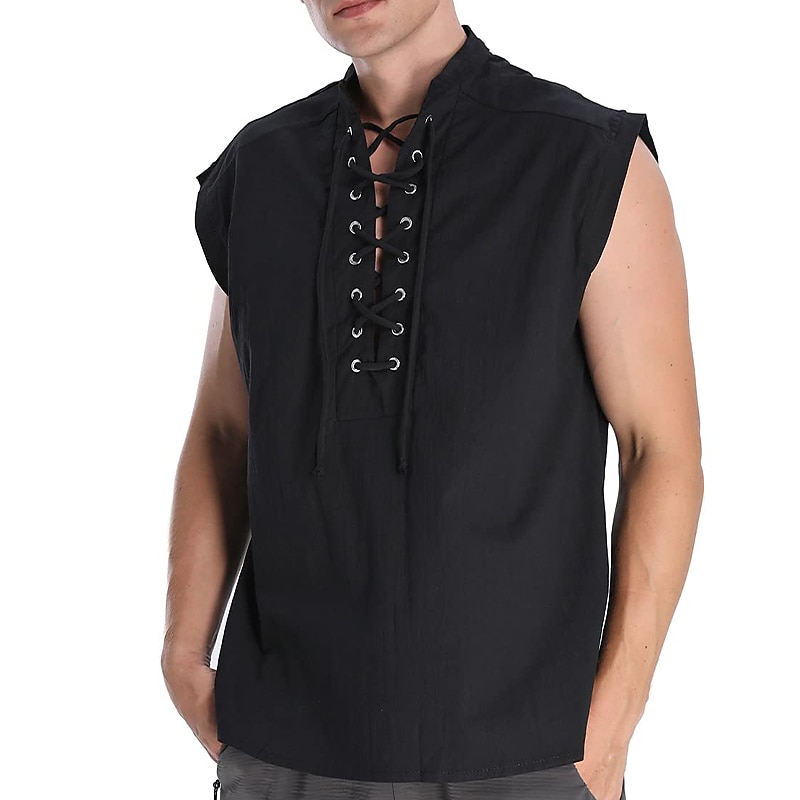 Retro / vintage Keskiaika Renessanssi Liivi T-paita Merirosvo Viikinki Naamiaispuku Miesten Merirosvo Halloween Karnevaali Naamiaiset LARP Aikuisten Pusero Kevät kesä 2026 - $25.99 –P12