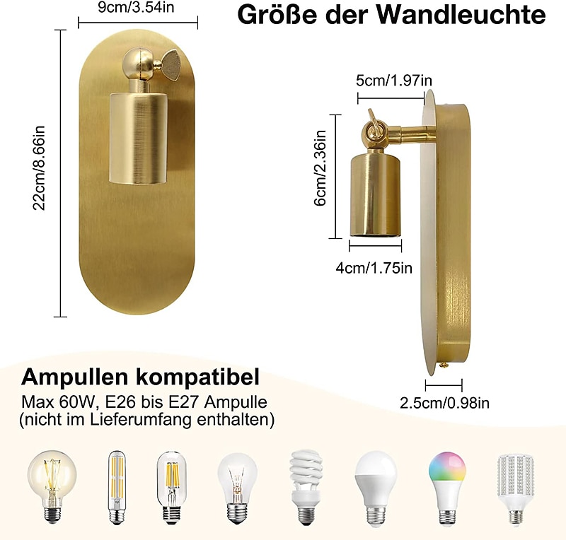 laiton salle de bain applique e27 rétro éclairage mural éclairage intérieur vintage or applique murale 2 pièces tournant applique e27 applique murale intérieur métal pour galerie restaurant café de 2025 ? $49.99 –P5