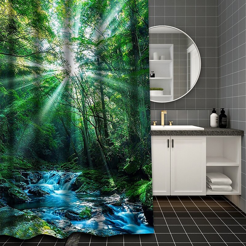 Forest Snow Mountain Shower Curtain for Bathroom with Hooks Waterproof  Decor