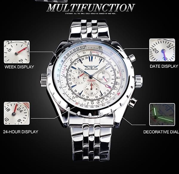 JARAGAR Mechanical Watch for Men Aviator Series Military True Men Sport Automatic Watch Luxury Stainless Steel Mechanical Male Clock Hour Luminous Wristwatch Blue Glass 2025 - $55.99 –P9