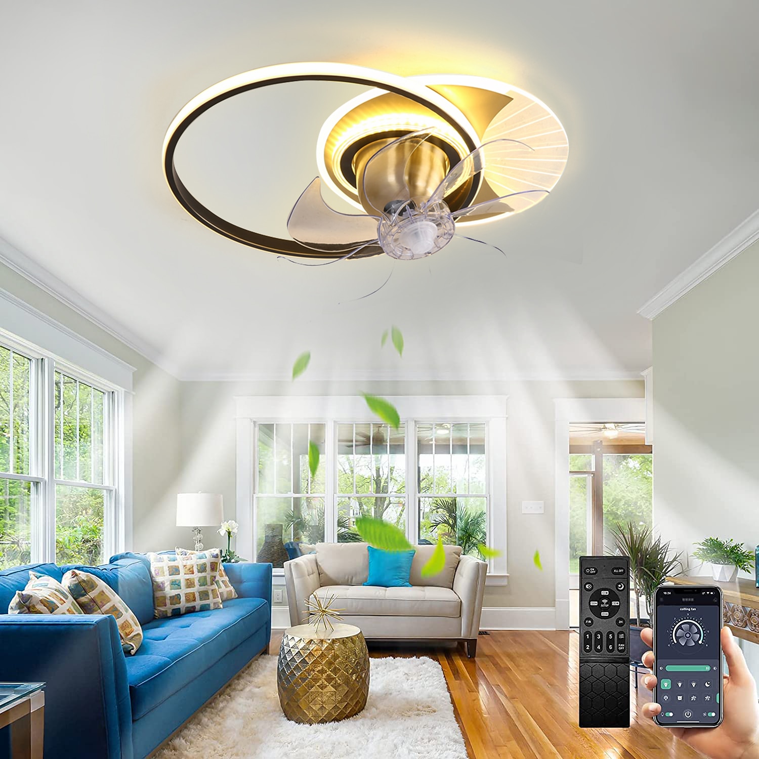 Deckenventilator mit Lichtern, 19,5 Zoll, dimmbare LED, 3 Farben, 6 Geschwindigkeiten, Timing, umkehrbare Flügel mit Fernbedienung, Ventilator-Kronleuchter für den Haushalt, flacher, bündig montierter 2025 - $359.89 –P8