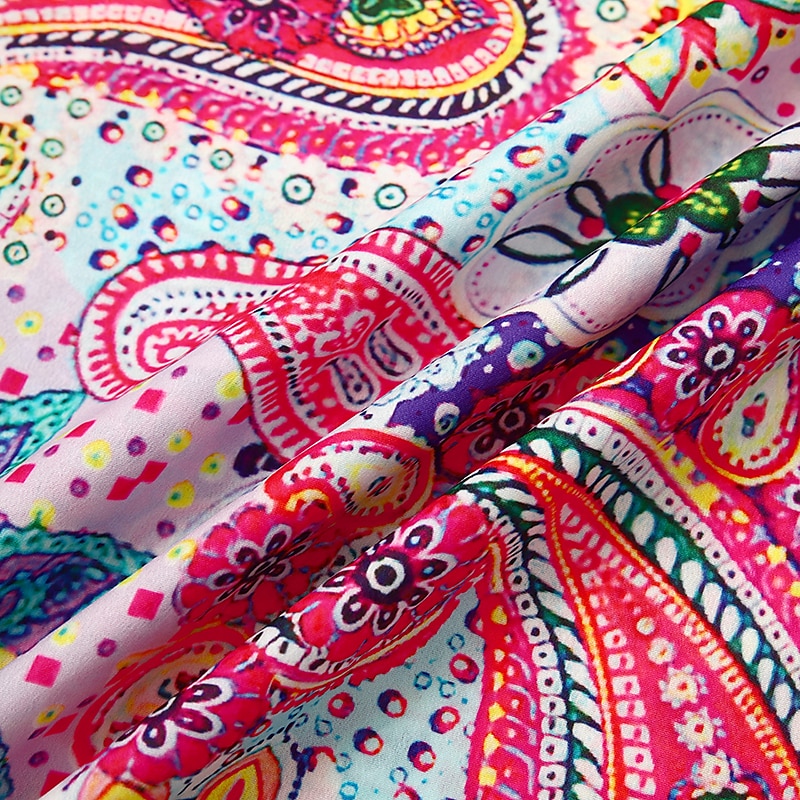 dámské mini šaty příležitostné šaty poloformální šaty drobné šaty sundress Bohemia volány rukáv dovolená každodenní koktejlová party regular fit květinový paisley 3/4 délky rukáv v-krk červená modrá 2025 - $46.99 –P4