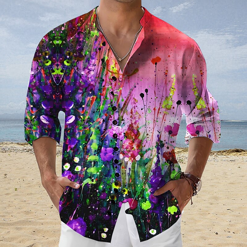 Bărbați Floral Flori tropicale Cămașă Cămașă hawaiană Cămașă Aloha Manșon Lung Cămașă Guler de stand Modă Șic Stradă Designer În aer liber Stradă Casual Galben Roșu-aprins Albastru piscină S M L 2025 - $26.99 –P3