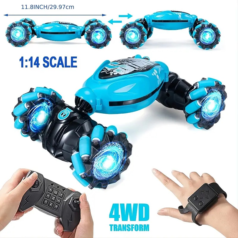 Latest 4WD 1:14 Scale Remote Control Stunt Car 2.4G Wireless RC Drift Car Led Lights Watch Gesture Sensor Rotating Children's Toy Gift Christmas Gift 2025 - $75.99 –P6