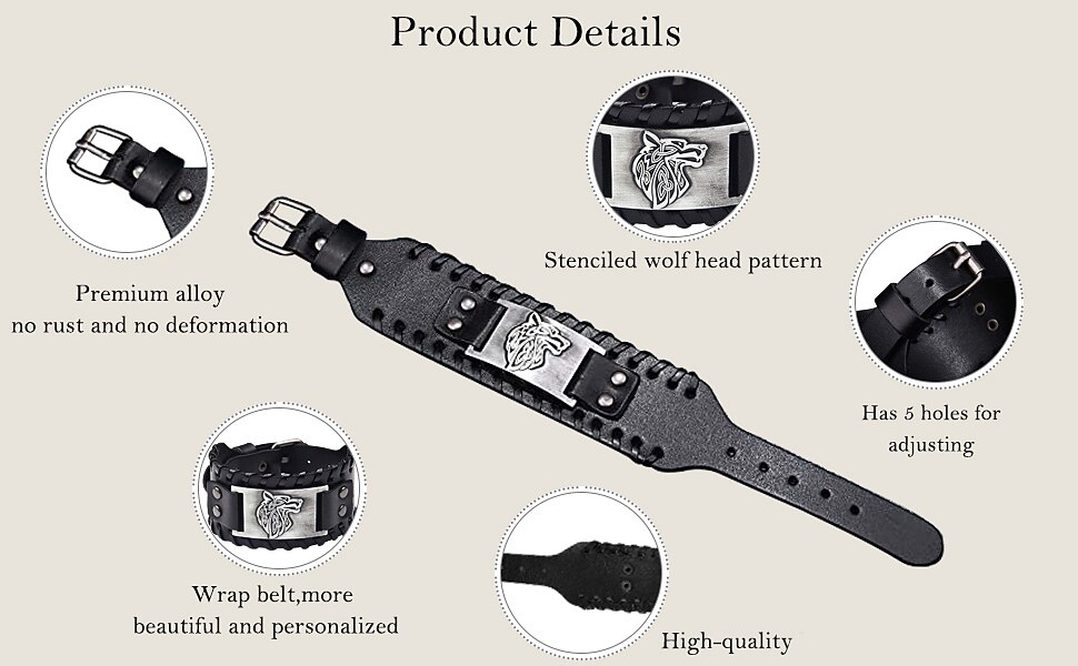 Breites Wikinger-Armband, antikes Silber, Wolfskopf-Muster, Armreif, PU-Manschette, Retro-Vintage-Mittelalter, für Männer und Frauen 2025 - $13.49 –P4