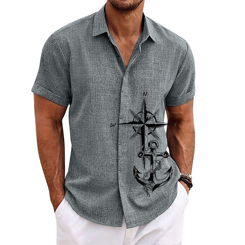 Per uomo Navy Ancora Vintage ▾ Camicia Camicia con bottoni Manica corta Vintage Di tendenza Originale Esterno Informale Estate Primavera Collo ripiegabile Stampa Bianco Blu Verde Cachi Grigio del 2025 a $24.99 –P5