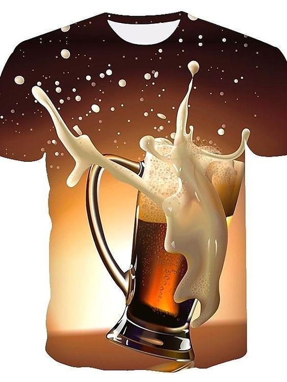 2025年 男性用 カラーブロック 3D ビール シャツ Tシャツ 半袖 Tシャツ ラウンドネック シャツ ベーシック お出かけ 週末 オクトーバーフェスト ライトイエロー ブラック ホワイト 衣類 プラスサイズ S M L XL 2XL 3XL S  コレクション – $17.99 –P5