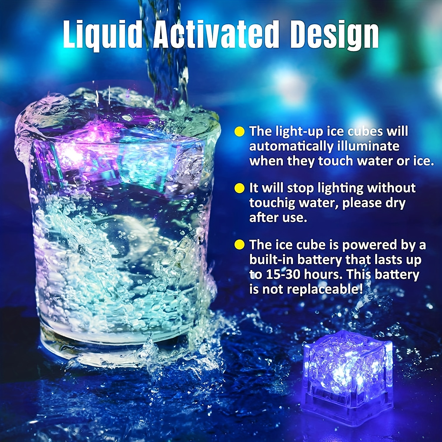 Flash LED Ice Cubes Light Water-Activated Flash LED Luminous Ice