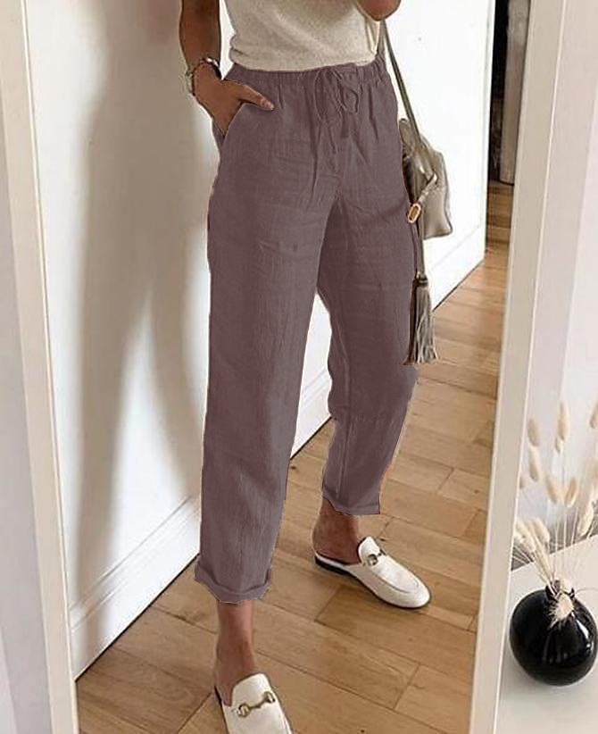 Femmes Pantalon en coton et lin Pantalons Mode Longueur complète Uni Poches Latérales Confort Non Elastique Décontracté Quotidien Noir Blanche Kaki Gris Coupe régulière de 2025 ? $21.99 –P6