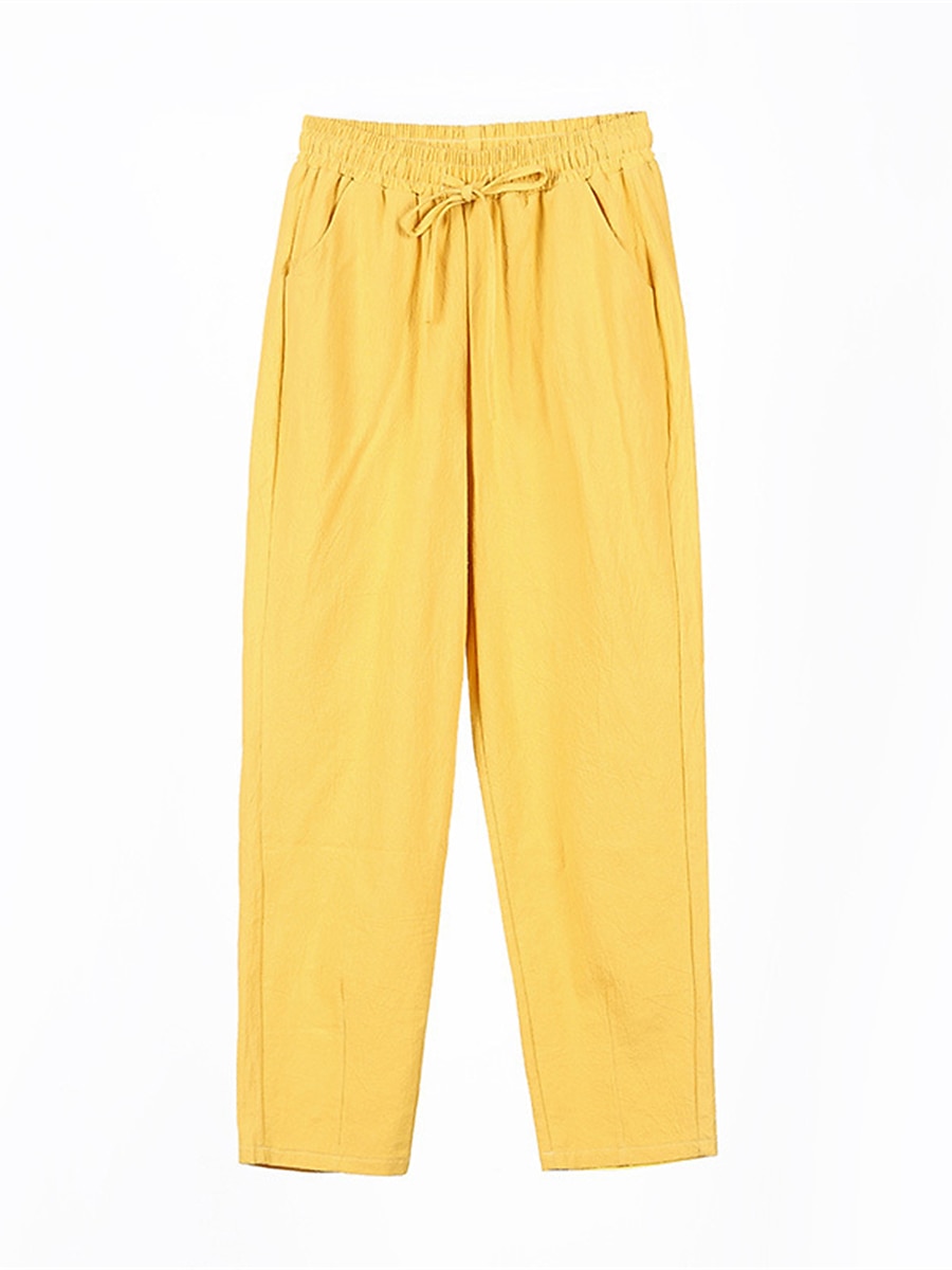 Dam Shorts i bomullslinne Linneinspirerade byxor Byxor av linne i bomull Streetwear Enkel Ledigt Lång Medium Midja Slät Ficka Snörning Opressade byxor Andningsfunktion Mjuk Utomhus Microelastisk 2025 - $16.99 –P2