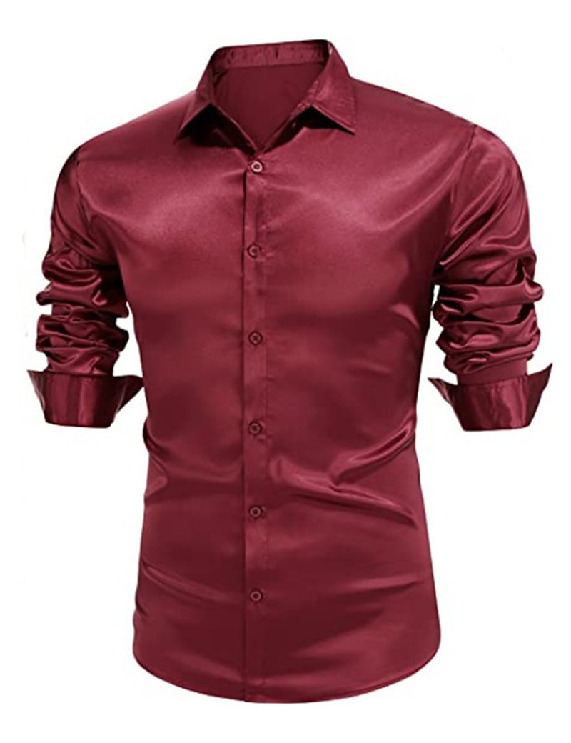 Men's Shirt Satin Shirt Casual Shirt Button Up Shirt Plain Wedding Vacation Black White Wine Blue Long Sleeve Lapel Spring & Summer Clothing Apparel 2025 - $23.99 –P5