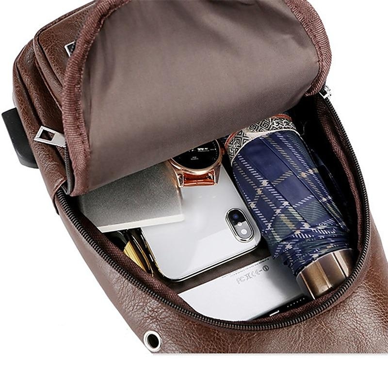 Fashion Men's Casual Crossbody Pouch PU Leather Shoulder Bag Leisure Chest Pack 2025 - $14.99 –P16