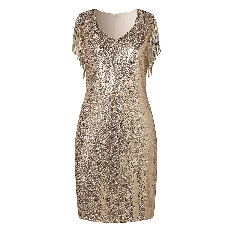Gold Sleeveless Fringe V-Back Short Homecoming Dress – Bohogown