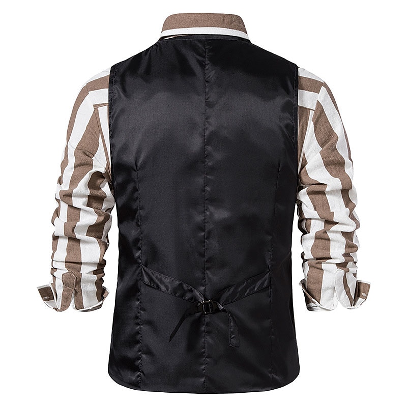 Pánské Kamizelka Vesta Denní nošení Dovolená Jdeme ven Vinobraní Bristké Jaro & podzim Tlačítko Polyester Pohodlné Pléd Jednořadé Klopa Běžný Šedá Černá Khaki Vesta 2025 - $31.99 –P6
