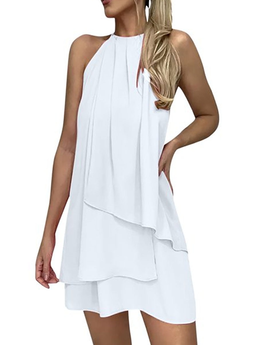 Per donna Abito da lavoro Abiti in chiffon Vestito nero Di tendenza Mini abito Multistrato Girocollo Senza maniche Liscio Standard Nero Bianco Rosa Estate Primavera S M L XL XXL del 2025 a $24.99 -P5