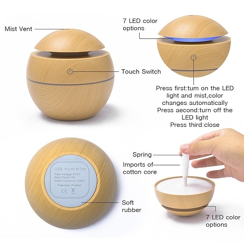 etherische oliediffuser met aroma usb ultrasone luchtbevochtiger voor thuis aromadiffuser stoomdiffuser 7-kleuren led-licht 130 ml kantoor 2025 - $19.99 –P13