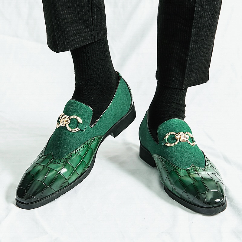 gröna loafers i konstläder för män med krokodilmönster och guldspänne - snygga högtidsskor för kontor, affärs- och fritidskläder 2025 - $46.99 –P6