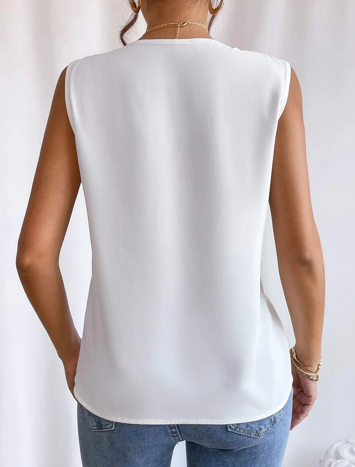 Camisola da donna canotta elegante vintage moda senza maniche top regolari V scollatura casual nero bianco vino blu del 2025 a $24.99 –P5