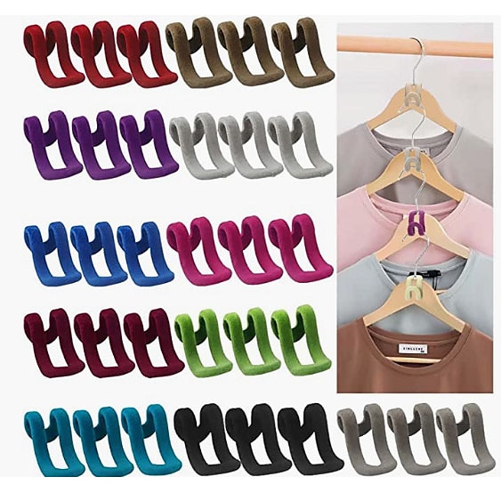 10pcs Clothes Hanger Connector Hook, Non-Slip Velvet Coating