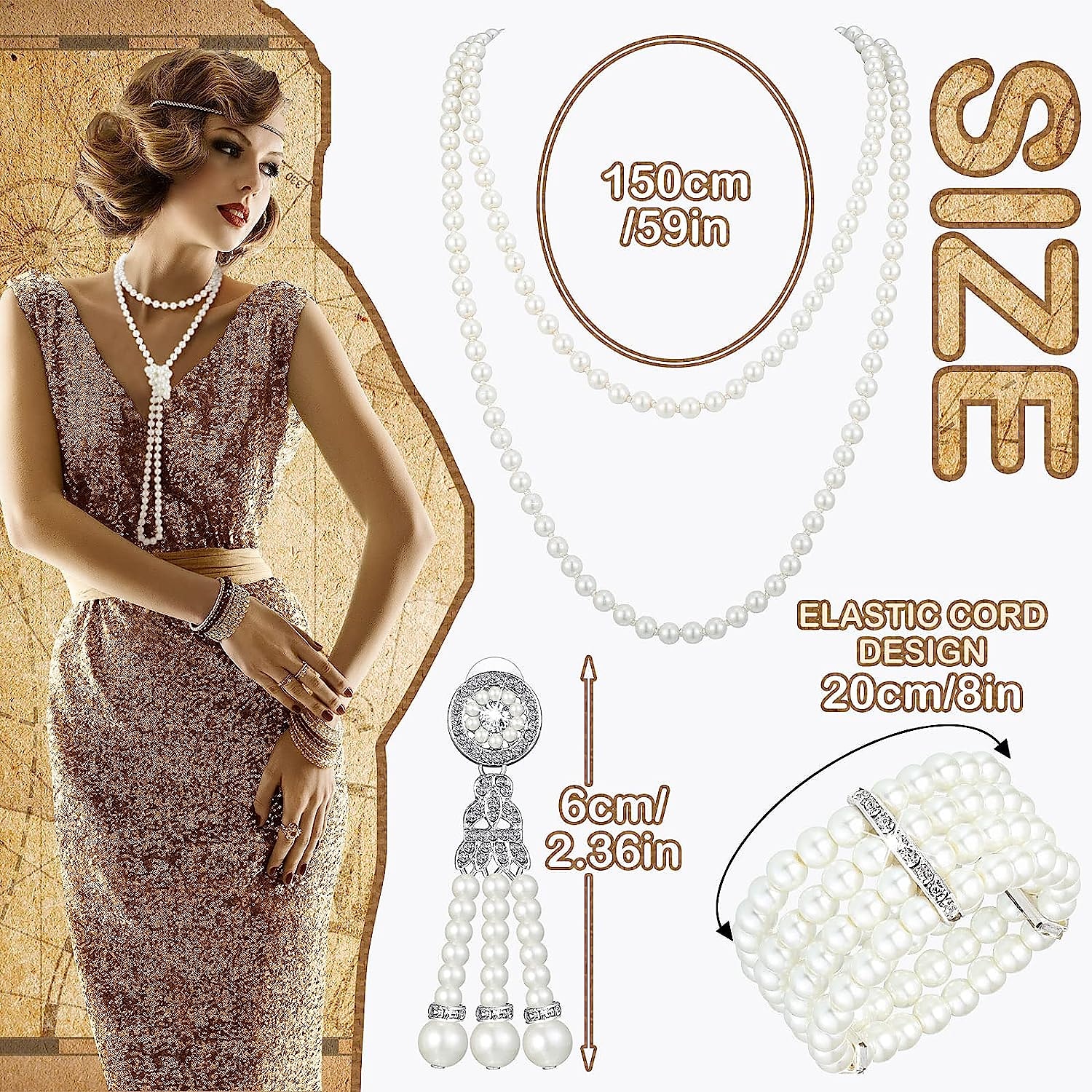 1920-luku Asut Häävieras Naamiaispuku Halloween Halloween Häävastaanotto Tyttöjen polttarit Rannerengas Kaulakorut Kaikki vuodenajat 2026 - $19.04 –P3