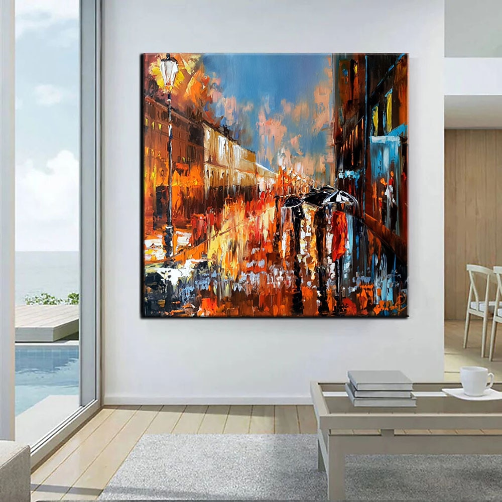 Handgefertigtes, handgemaltes Ölgemälde, Wandgemälde „Regentage“, originaler Regen, urbane Kunst, Regenschirmkunst, Ölgemälde, abstraktes Kunstwerk, Dekor, gerollte Leinwand, kein Rahmen, ungedehnt 2025 - $77.99 –P6