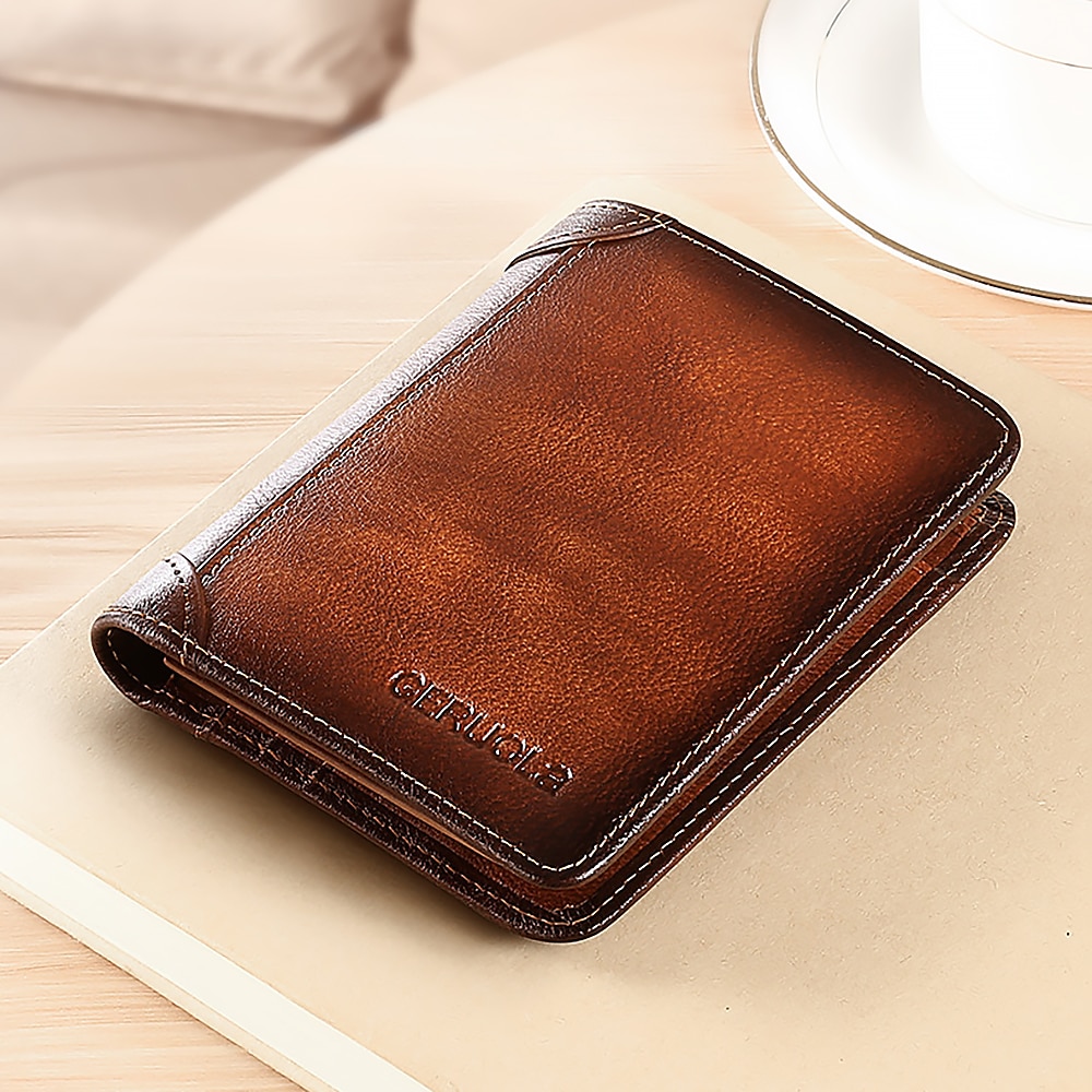 Cartera de piel de vaca con bloqueo RFID de gran capacidad para hombre: tarjetero de identificación plegable con protección de seguridad 2025 - $16.99 -P14