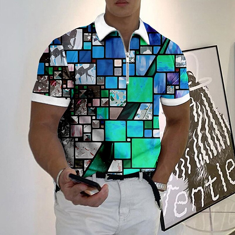 Męskie Graficzny Koszulki polo z zamkiem błyskawicznym Koszula golfowa Krótki rękaw Koszulki polo Koszule z kołnierzykiem Codzienny Ubrania wakacyjne Ubrania Rave Stroje na imprezę Druk 3D Polo z 2025 - $22.99 -P3