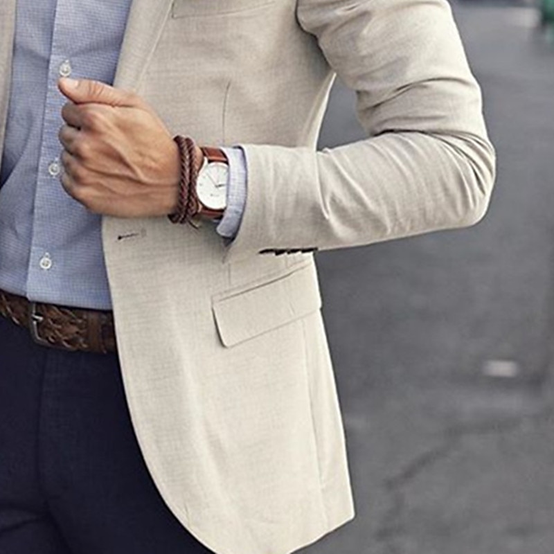 Herre Lin Blazer Sportjakke Motebasert Uformell Sommer Enfarget Beige Skreddersydd Passform Enkelt-knapp 2025 - $78.99 –P3