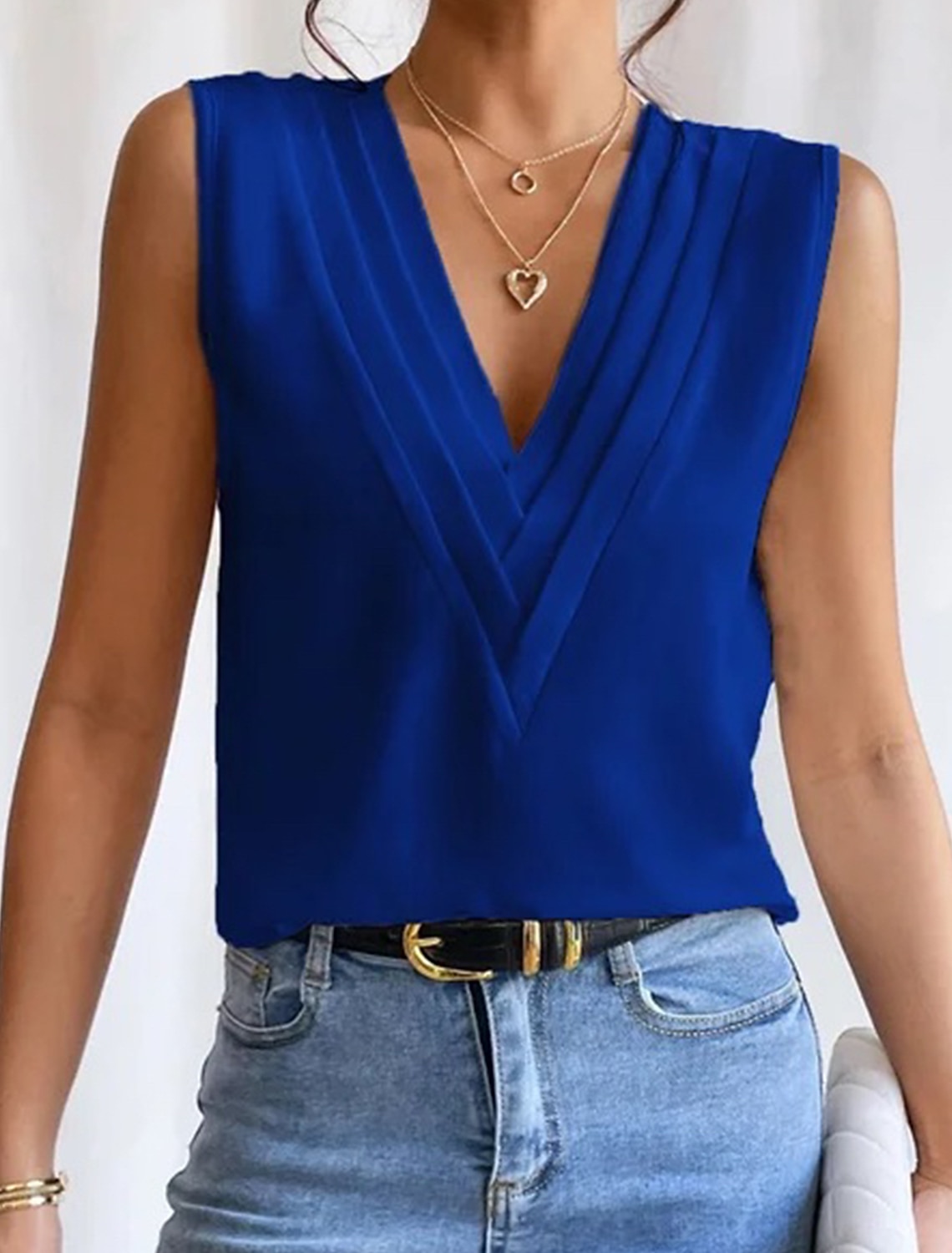 Camisola da donna canotta elegante vintage moda senza maniche top regolari V scollatura casual nero bianco vino blu del 2025 a $24.99 –P4
