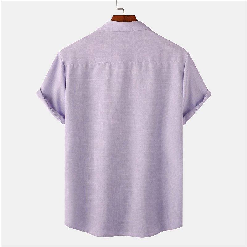 Per uomo Camicia Camicia di lino Camicia in cotone e lino Camicia Estiva Camicia casual Camicia da Spiaggia Semplice Vacanza Casuale Nero Rosa Verde scuro Viola chiaro Manica Corta Bavero Estate del 2025 a $38.99 –P6