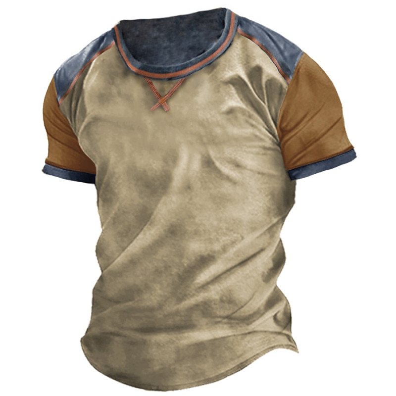 Herren T Shirt T-Shirt Kurze Ärmel Rundhalsausschnitt Sommer Farbblock Raglanärmel Mode Designer Basic Patchwork Urlaub Straße Ausgehen Braun Top T-Shirt für Herren 2025 - $11.49 –P1