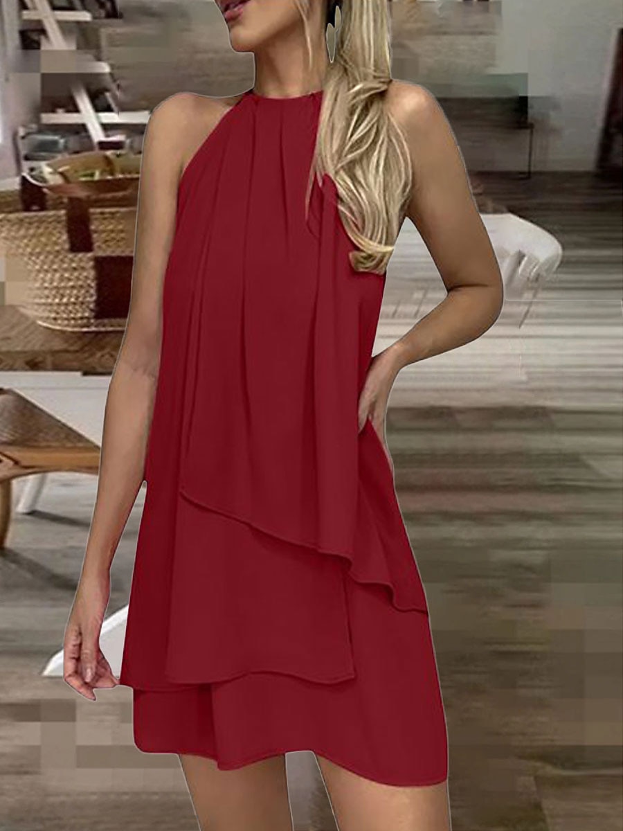 Per donna Abito da lavoro Abiti in chiffon Vestito nero Di tendenza Mini abito Multistrato Girocollo Senza maniche Liscio Standard Nero Bianco Rosa Estate Primavera S M L XL XXL del 2025 a $24.99 -P10