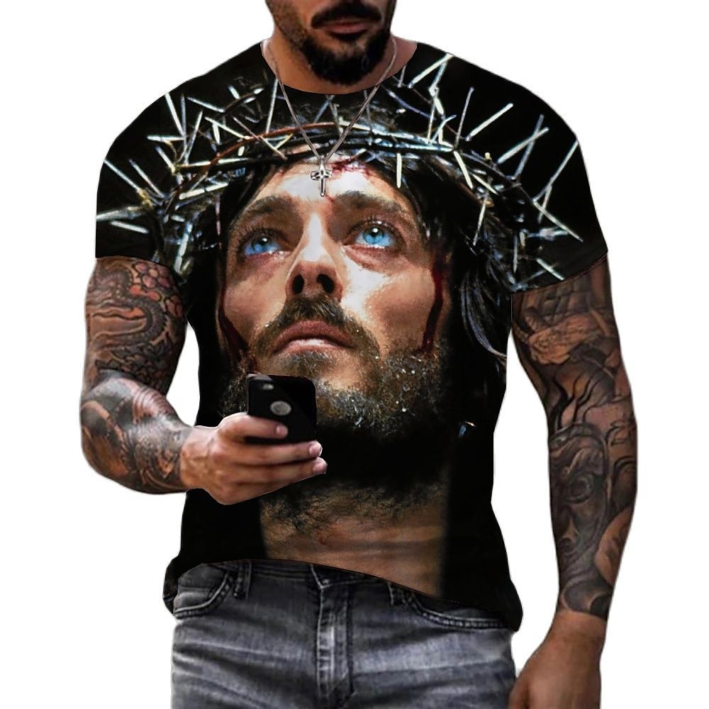Męskie Graficzny Wiara Podkoszulek Krótki rękaw Podkoszulek Druk 3D Półgolf Koszula Zabytkowe Moda Designerskie Na zewnątrz Codzienny Sport czarny / biały Czarny Biały + Czarny Wiosna i lato Odzież S 2025 - $17.99 –P8