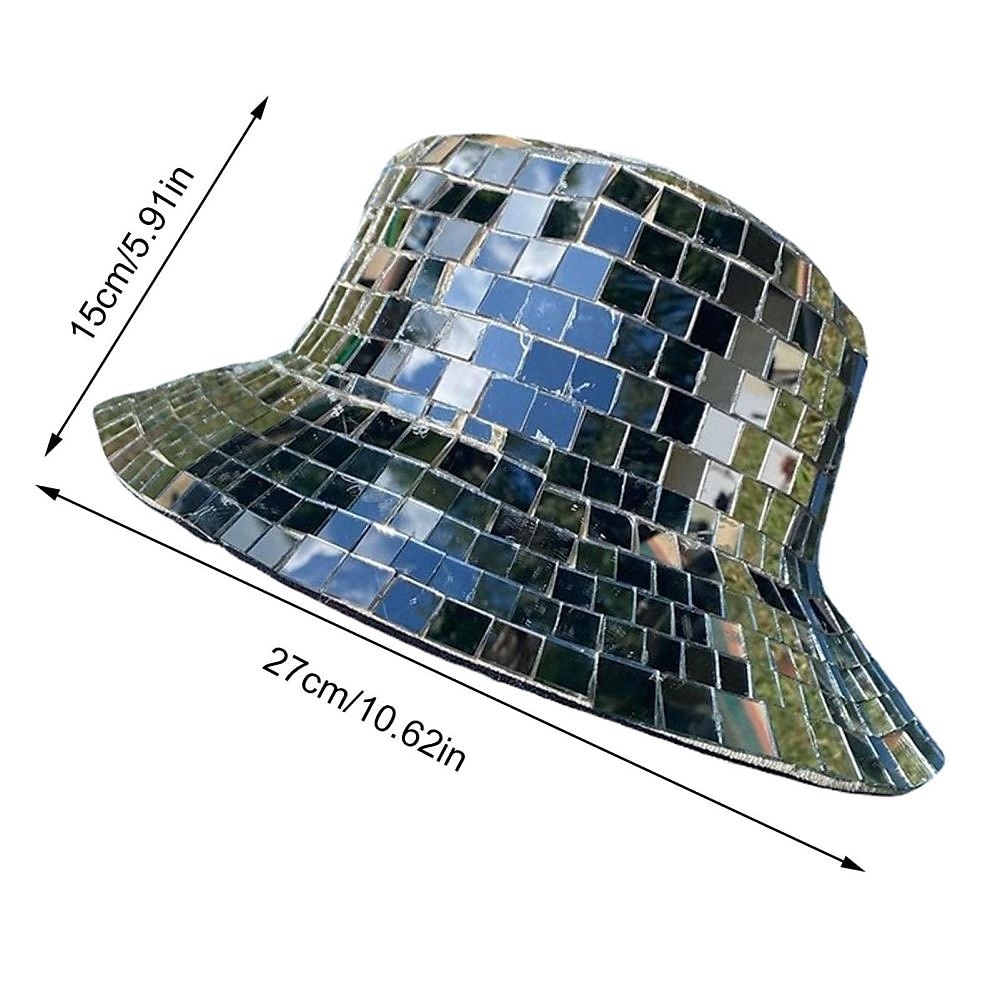 Disco-Eimerhut, Glitzer-Spiegel-Disco-Angelhut, Disco-Kugelhüte für DJ, Eimerkappe mit Glitzer-Pailletten für Club 2025 - $29.99 –P4