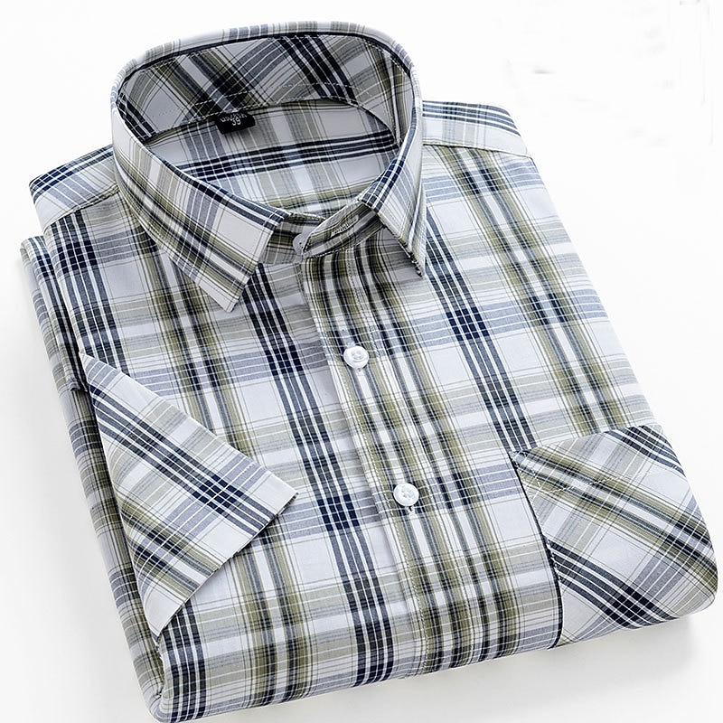 Men's Dress Shirt Stripes and Plaid Office & Career Office Party Light Blue Black Dark Red Yellow Short Sleeve Turndown Spring & Summer Clothing Apparel 2026 - $21.99 –P1