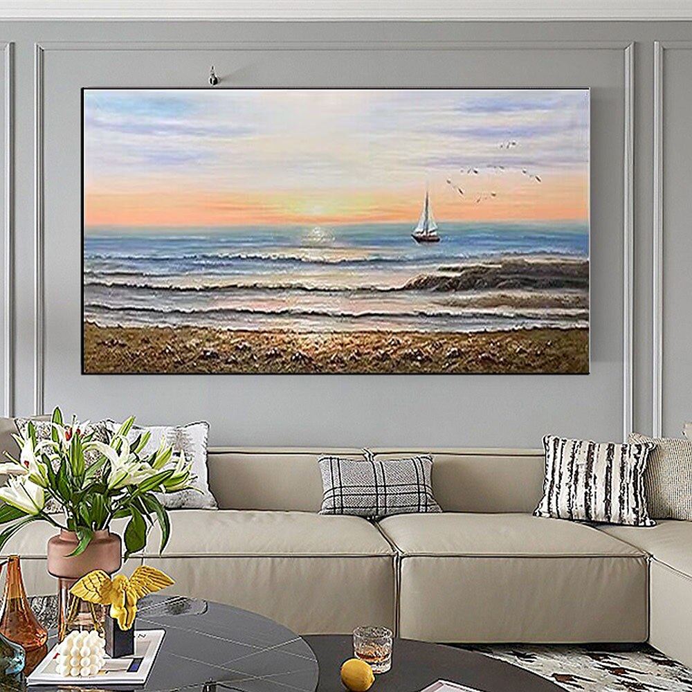 Pure Hand painted Sunset Sea Sky Ocean Beach Landscape Colorful Abstract Wall Art Extra Large Panoramic Oil Painting On Canvas 2025 - $83.99 –P17