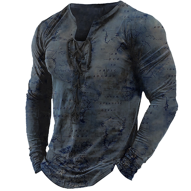Bărbați Tricou Grafic Harta lumii Guler Îmbrăcăminte Tipărire 3D Zilnic Ieșire Manșon Lung Cu Șiret Imprimeu Poliester Modă Designer Comfortabil 2025 - $20.99 –P3