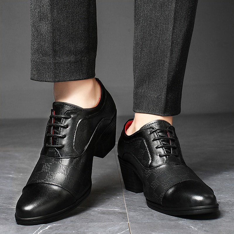 Мужские черные туфли из искусственной кожи на шнуровке с блочным каблуком – стильная официальная обувь для бизнеса, вечеринок и особых случаев 2026 - $64.99 –P6