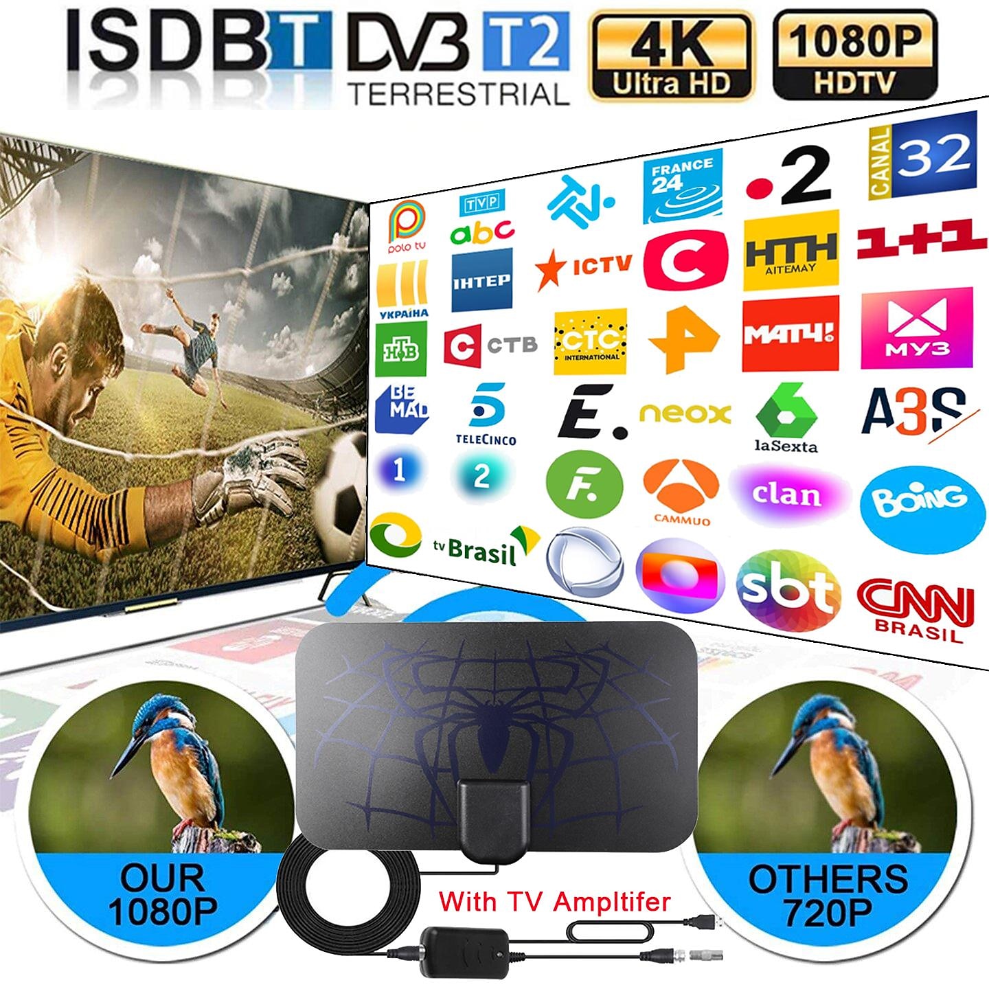 8K 4K Digital TV Antenna For Global TV Receiver DVB T2 Signal Amplifier Booster For Smart tv RV outdoor Car antenna Free Channel 2025 - $27.99 –P2