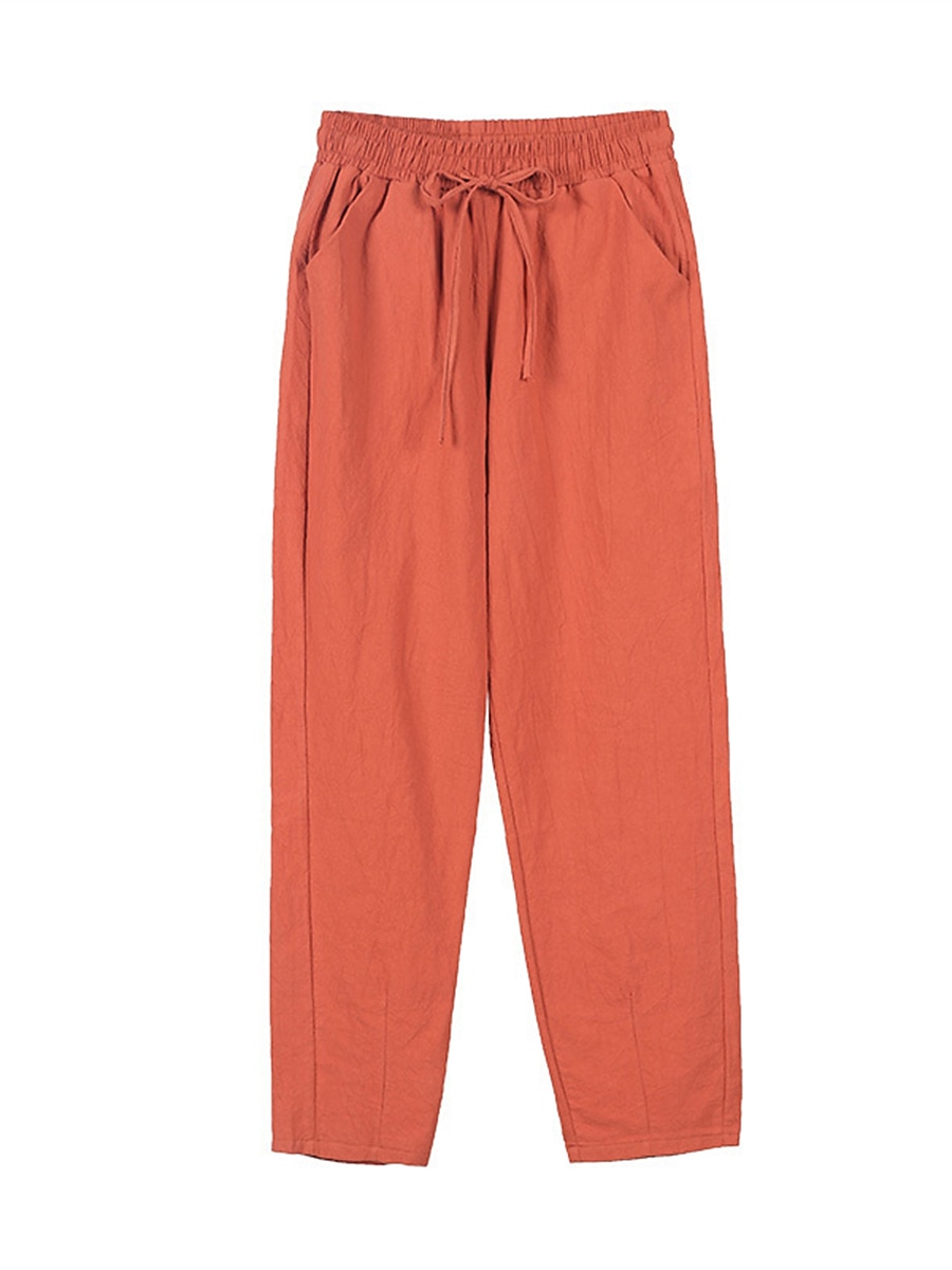 Dam Shorts i bomullslinne Linneinspirerade byxor Byxor av linne i bomull Streetwear Enkel Ledigt Lång Medium Midja Slät Ficka Snörning Opressade byxor Andningsfunktion Mjuk Utomhus Microelastisk 2025 - $16.99 –P15
