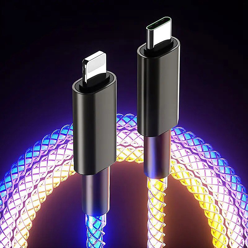 snabbladdning rgb kabel 100w andningsljus 66w typ c usb c datakabel för iphone samsung android micro 30w snabbladdningskabel 2025 - $11.99 –P8